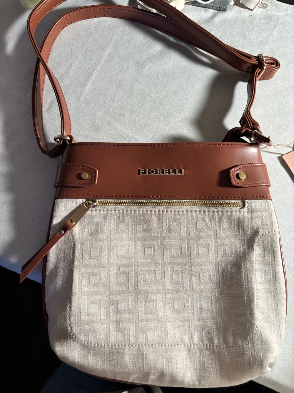 Cream and Tan Crossbody Bag